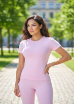 Luxury Seamless Pink Two-Piece Activewear Set – Short Sleeve Top & High-Waist Leggings Gym Outfit - Image 22