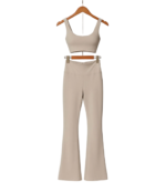 High-Waisted Flared Active Pants with Sculpting Fit – Neutral Beige - Image 44