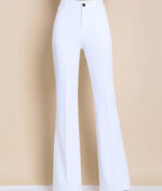 High-Waist White Flared Pants for Women | Elegant Bootcut Dress Trousers - Image 12