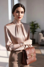 Luxury Satin Pleated Blouse – Elegant Long Sleeve Silky Top for Women - Image 6