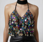 Multicolor Sequin Fringe Halter Top for Women – Beaded Festival Crop Top | Statement Party & Concert Top - Image 4