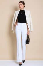 High-Waist White Flared Pants for Women | Elegant Bootcut Dress Trousers