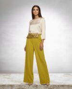 Burgundy High Waist Wide Leg Pants with Sequin Waistband | Elegant Dressy Women’s Trousers - Image 3