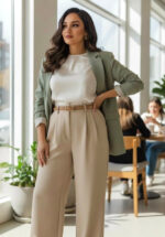 High-Waist Pleated Straight-Leg Trousers for Women | Elegant Tailored Casual Suit Pants | Soft Blush Pink Fashion Pants - Image 15
