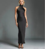 Elegant Black Halter Neck Maxi Dress – Sleek Minimalist Evening Gown