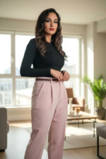 High-Waist Pleated Straight-Leg Trousers for Women | Elegant Tailored Casual Suit Pants | Soft Blush Pink Fashion Pants - Image 3