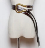 Luxury Sculpted Gold Buckle Waist Belt for Women | Adjustable Leather Belt in Red & Brown - Image 21
