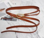 Luxury Sculpted Gold Buckle Waist Belt for Women | Adjustable Leather Belt in Red & Brown - Image 9
