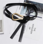 Luxury Sculpted Gold Buckle Waist Belt for Women | Adjustable Leather Belt in Red & Brown - Image 23