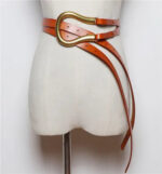 Luxury Sculpted Gold Buckle Waist Belt for Women | Adjustable Leather Belt in Red & Brown - Image 27
