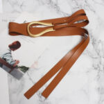 Luxury Sculpted Gold Buckle Waist Belt for Women | Adjustable Leather Belt in Red & Brown - Image 20