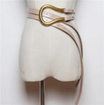 Luxury Sculpted Gold Buckle Waist Belt for Women | Adjustable Leather Belt in Red & Brown - Image 7