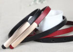 Luxury Slim Leather Belt for Women | Minimalist Skinny Waist Belt in Black & Burgundy