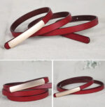 Luxury Slim Leather Belt for Women | Minimalist Skinny Waist Belt in Black & Burgundy - Image 3