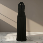 Elegant Deep Plunge Halter Maxi Dress with Ruched Waist & Thigh-High Slit - Image 10