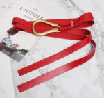 Luxury Sculpted Gold Buckle Waist Belt for Women | Adjustable Leather Belt in Red & Brown - Image 24