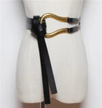 Luxury Sculpted Gold Buckle Waist Belt for Women | Adjustable Leather Belt in Red & Brown - Image 5