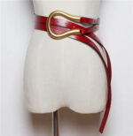 Luxury Sculpted Gold Buckle Waist Belt for Women | Adjustable Leather Belt in Red & Brown - Image 4