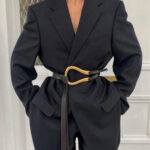 Luxury Sculpted Gold Buckle Waist Belt for Women | Adjustable Leather Belt in Red & Brown - Image 2