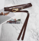 Luxury Sculpted Gold Buckle Waist Belt for Women | Adjustable Leather Belt in Red & Brown - Image 25