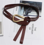 Luxury Sculpted Gold Buckle Waist Belt for Women | Adjustable Leather Belt in Red & Brown - Image 13