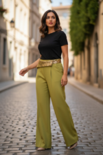 Burgundy High Waist Wide Leg Pants with Sequin Waistband | Elegant Dressy Women’s Trousers - Image 4