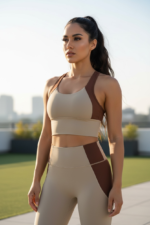 Two-Tone Seamless Sports Bra & High-Waisted Leggings Set – Sculpting Neutral Athleisure Outfit - Image 13