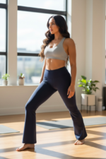 High-Waisted Navy Flared Leggings – Sculpting Stretch Bootcut Athleisure Pants