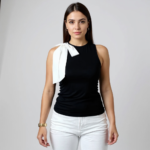 Elegant Black Sleeveless Top with White Bow – Chic High-Neck Women’s Blouse | Modern Boutique Style - Image 6