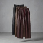 Luxury PU Leather Jogger Pants for Women – High-Waist Elastic Drawstring Wide-Leg Trousers – Comfy Chic Vegan Leather Athleisure Pants