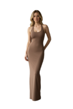 Elegant Brown Sleeveless Maxi Dress – Soft Stretch Bodycon Summer Dress for Women