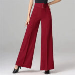 Women’s High Waist Wide Leg Pants with Button Detail | Elegant Statement Women’s Trousers - Image 4