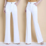 High-Waist White Flared Pants for Women | Elegant Bootcut Dress Trousers - Image 4