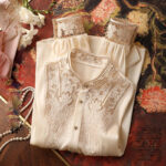 Elegant Ivory Lace Trim Blouse for Women – Long Sleeve Button-Up High Neck Top | Classic Boutique Blous - Image 2