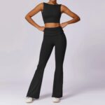 High-Waisted Flared Active Pants with Sculpting Fit – Neutral Beige - Image 39