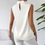 Black & White Floral Sleeveless High-Neck Blouse – Elegant Monochrome Women’s Top | Boutique Fashion - Image 2