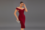 Elegant Burgundy Off-Shoulder Bodycon Midi Dress for Women – Cross Neck Formal Cocktail Party Dress - Image 2