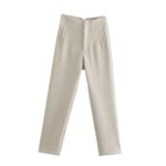 High Waist Tapered White Pants for Women – Elegant Tailored Ankle-Length Office Trousers - Image 21