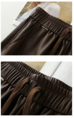 Luxury PU Leather Jogger Pants for Women – High-Waist Elastic Drawstring Wide-Leg Trousers – Comfy Chic Vegan Leather Athleisure Pants - Image 26