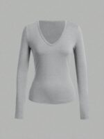 Long-Sleeve V-Neck Fitted Top – Soft Stretch Everyday Essential - Image 8