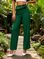Burgundy High Waist Wide Leg Pants with Sequin Waistband | Elegant Dressy Women’s Trousers - Image 11