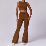 High-Waisted Flared Active Pants with Sculpting Fit – Neutral Beige - Image 40