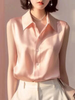 Sleeveless Satin Blouse for Women – Elegant Button-Front Top - Image 7