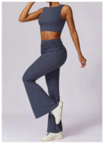 High-Waisted Flared Active Pants with Sculpting Fit – Neutral Beige - Image 3