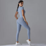 Women’s Zip-Front Short Sleeve Sculpting Fitness Jumpsuit – Bodycon Activewear Romper with Tummy Control - Image 2