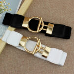 Luxury Wide Elastic Waist Belt for Women | Gold Buckle Stretch Belt in Black, Red & White