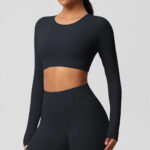 Women’s Long Sleeve Sculpting Crop Top & High-Waist Leggings Set – Seamless Compression Activewear Outfit - Image 13