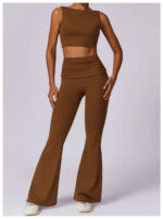 High-Waisted Flared Active Pants with Sculpting Fit – Neutral Beige - Image 13