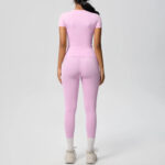 Luxury Seamless Pink Two-Piece Activewear Set – Short Sleeve Top & High-Waist Leggings Gym Outfit - Image 3