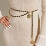 Gold & Black Chain Waist Belt with Rose Charm for Women | Double Layer Statement Belt | subailili